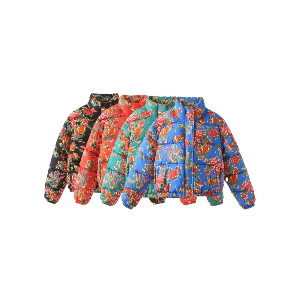 Color-Block Floral Padded Jacket