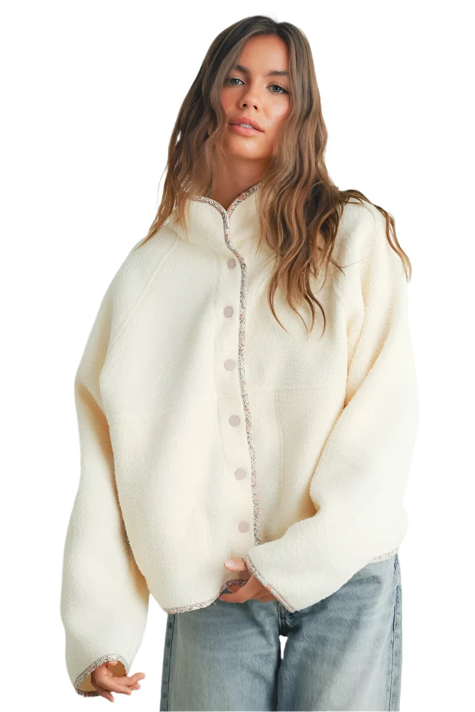 Fall Cozy Snap Mock Neck Sherpa Fleece Jacket