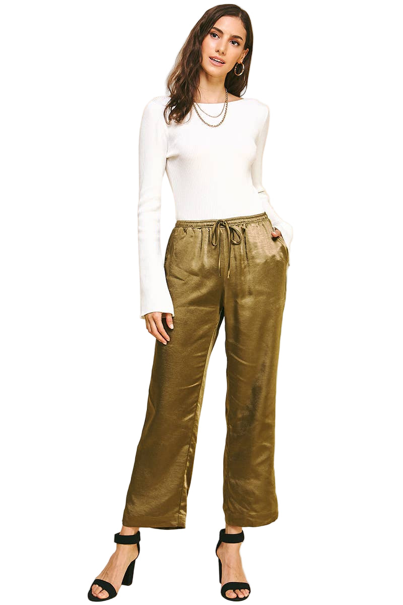 Satin Straight Pants Mocha