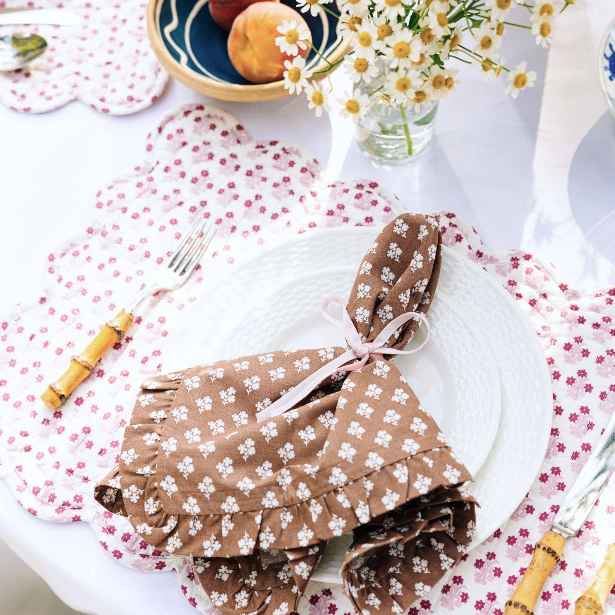 Constance Chocolate Ruffled Dinner Napkin