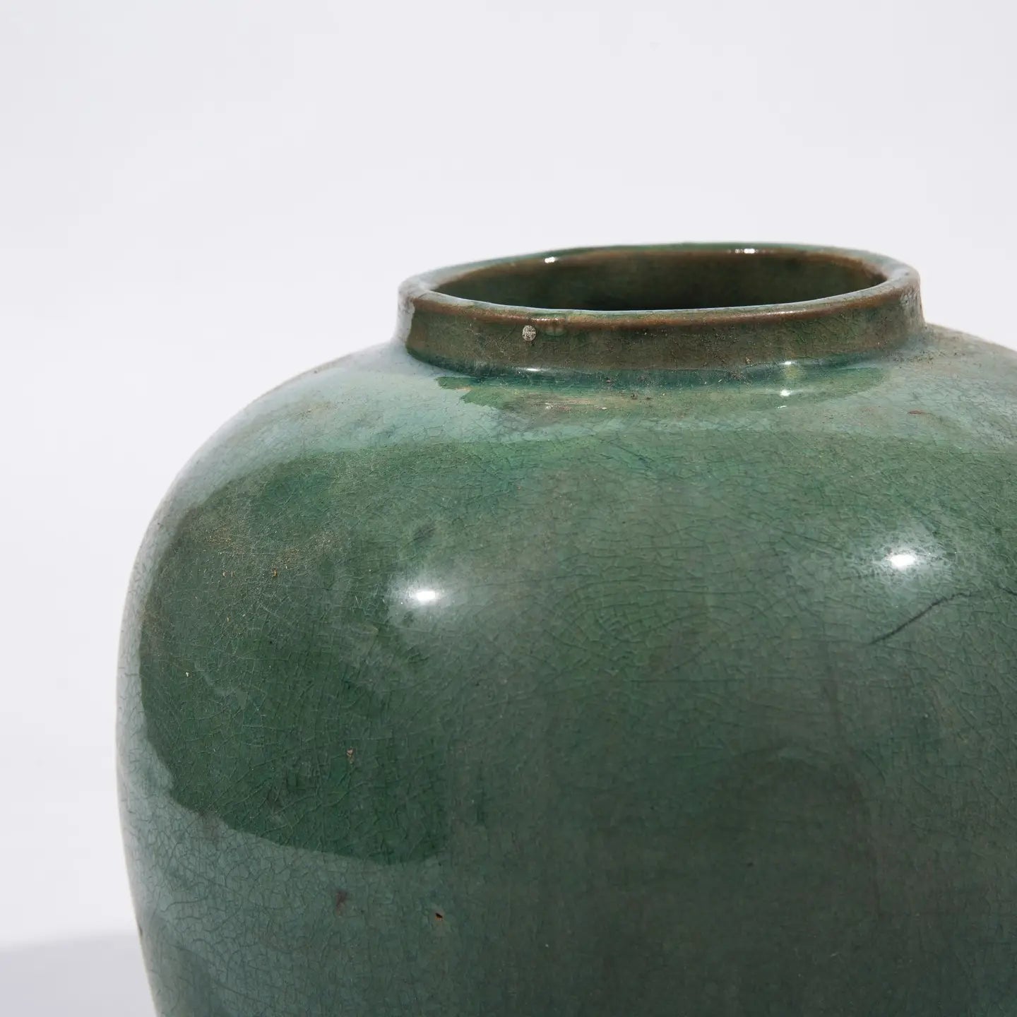 Vintage Green Jar Flat Bottom