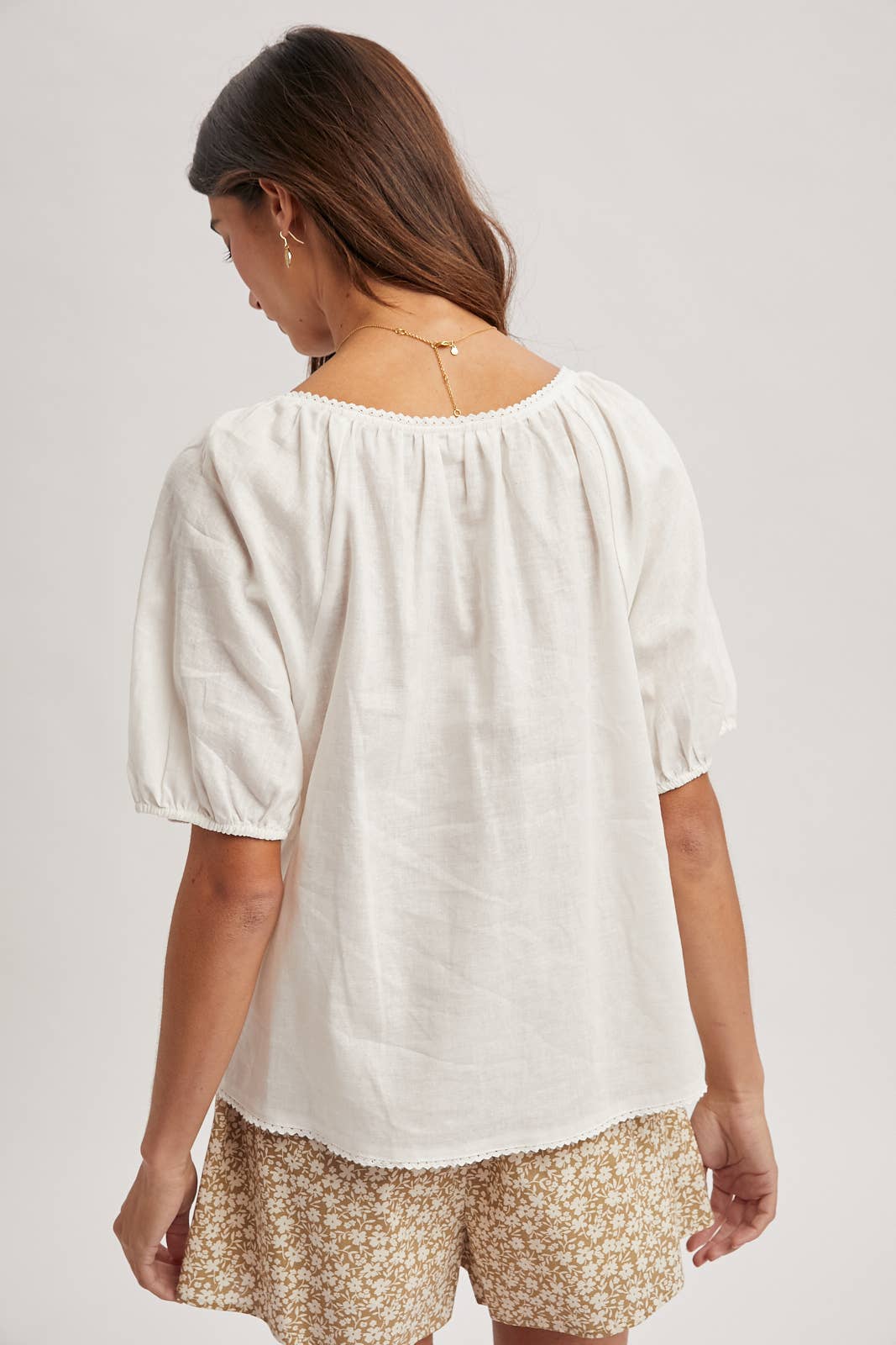 Trim Detail Puff Sleeve Blouse