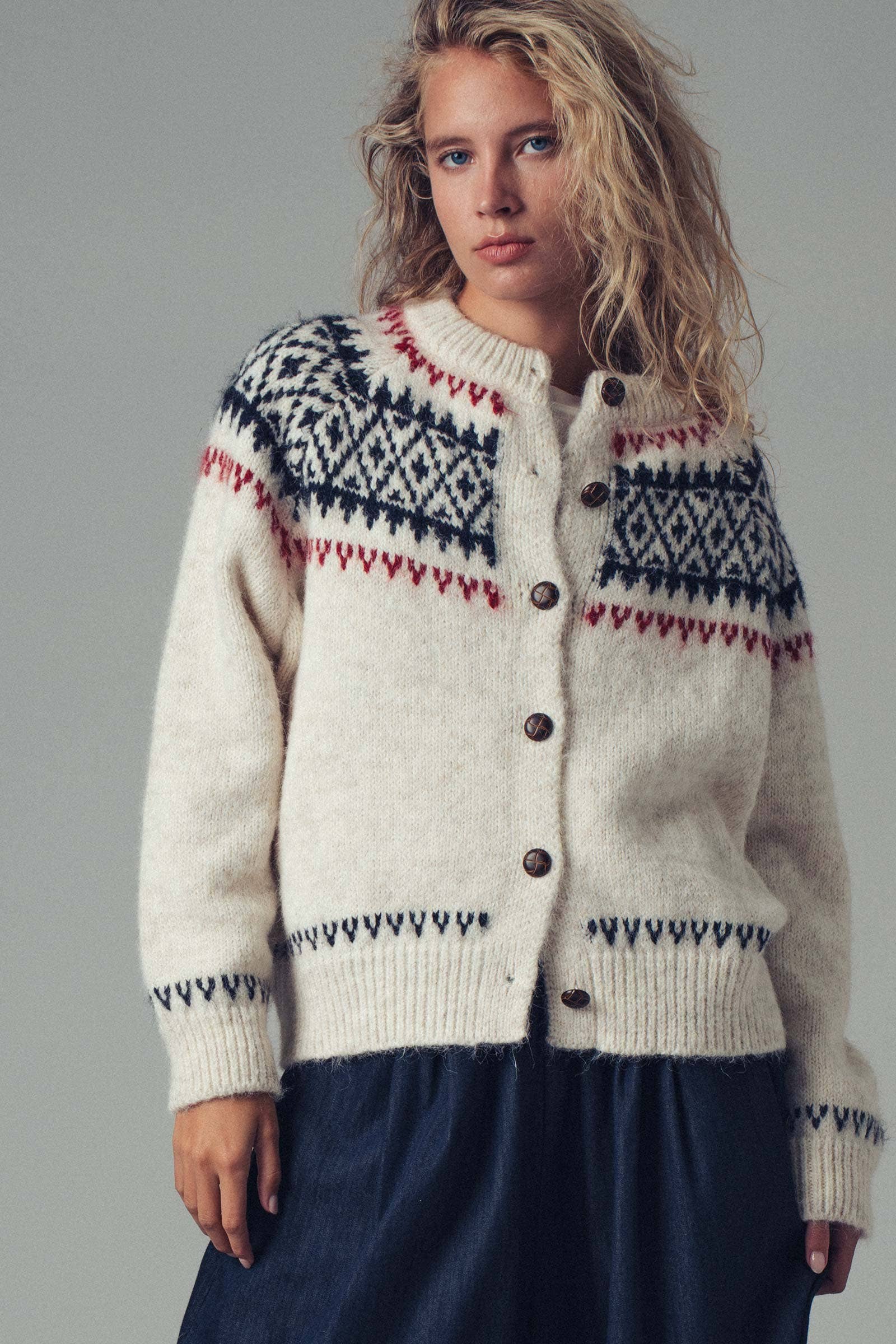 Nordic Fair Isle Wool Blend Sweater Cardigan