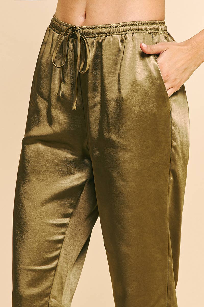 Satin Straight Pants Mocha