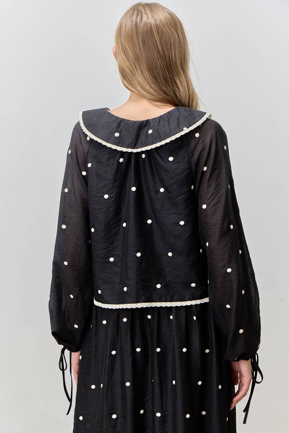 Embroidered Dot Collar Top