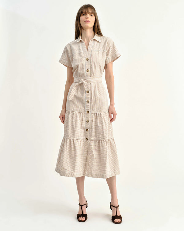 Adriana Camel Stripe Shirt Dress
