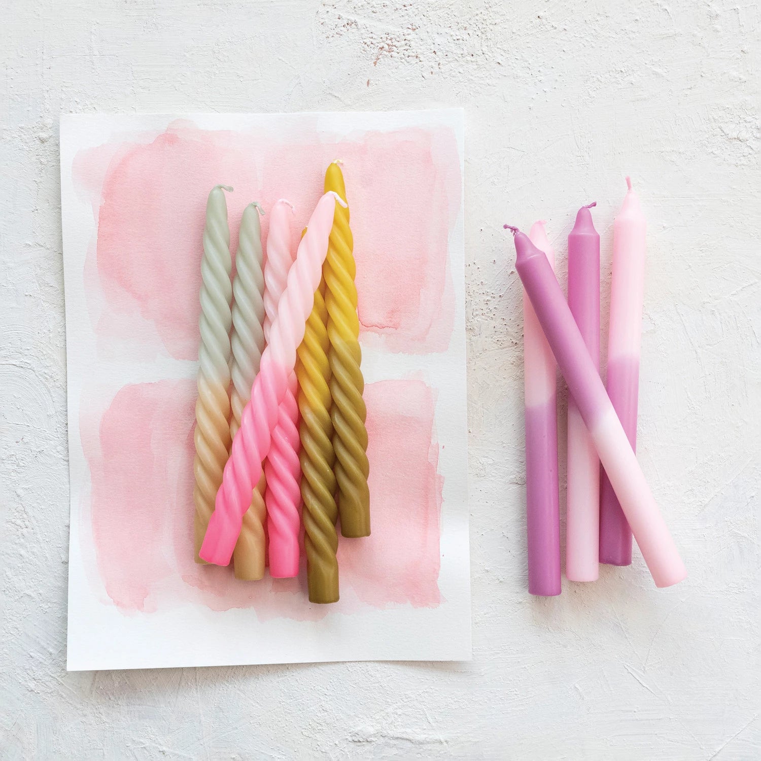 Unscented Twisted Taper Candles, Pink Ombre, Set of 2