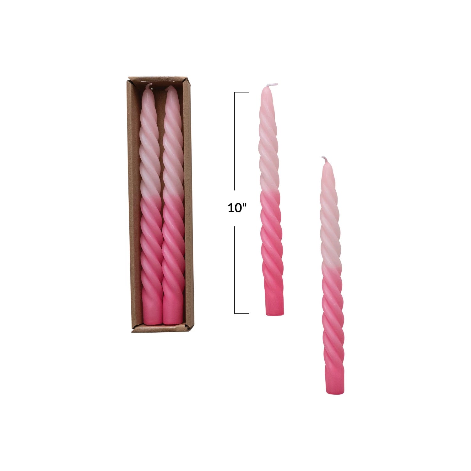 Unscented Twisted Taper Candles, Pink Ombre, Set of 2
