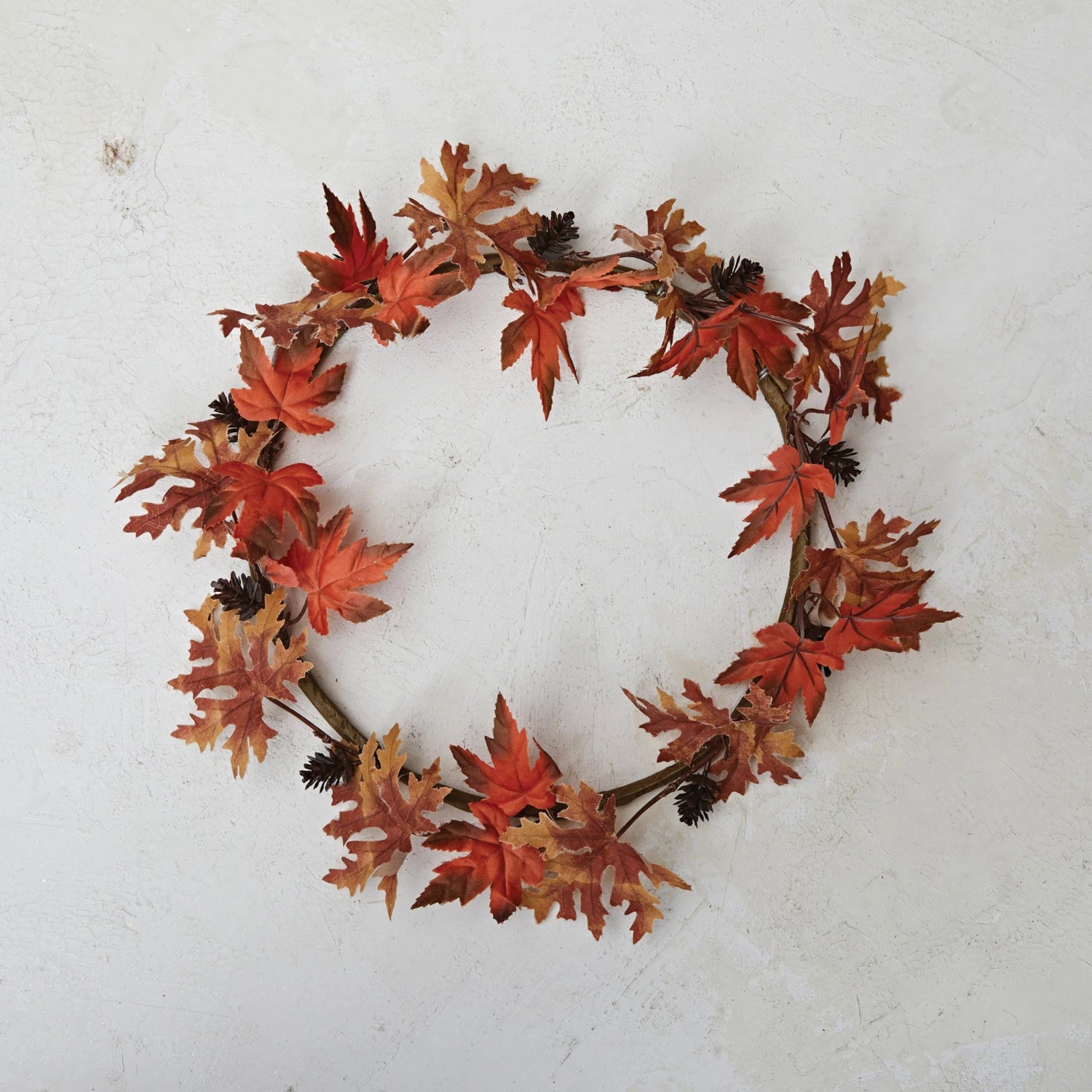 14" Round Faux Maple Leaf & Pinecone Wreath, Orange Color