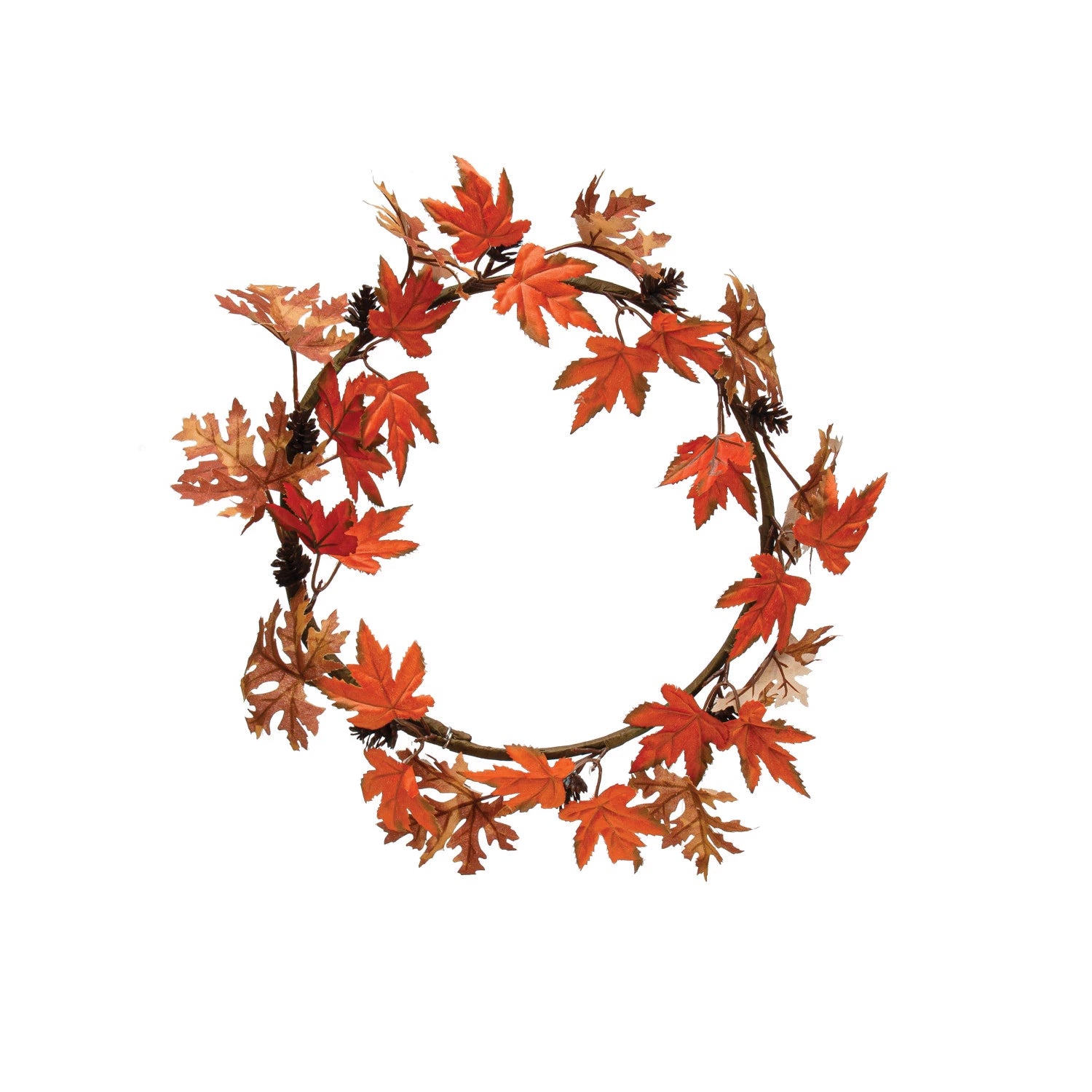 14" Round Faux Maple Leaf & Pinecone Wreath, Orange Color