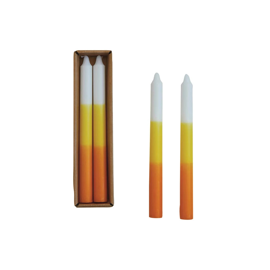 Unscented Taper Candles in Box, White, Yellow & Orange Color, Set of 2