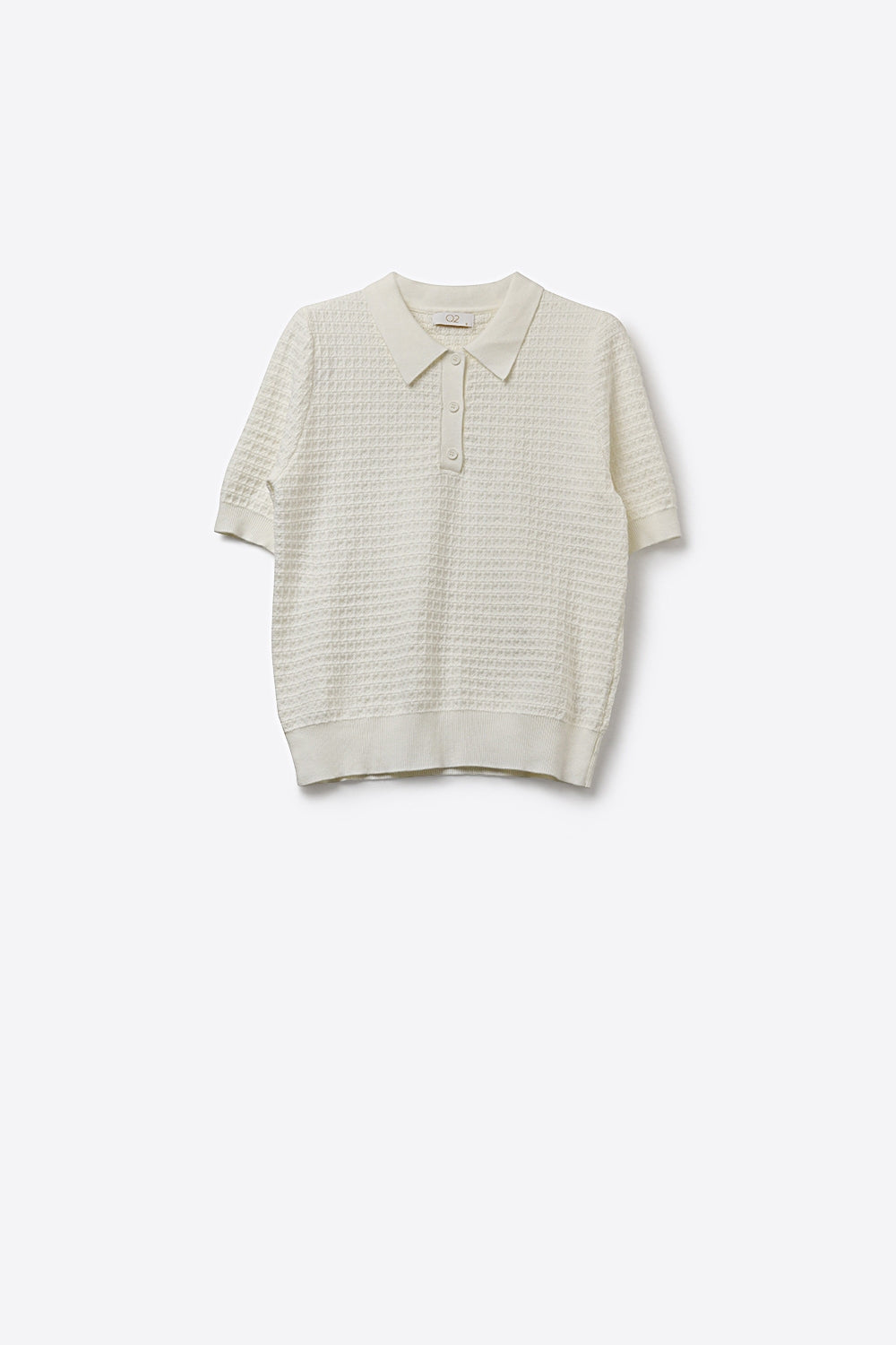Cream Textured Knit Short Sleeve Polo Shirt