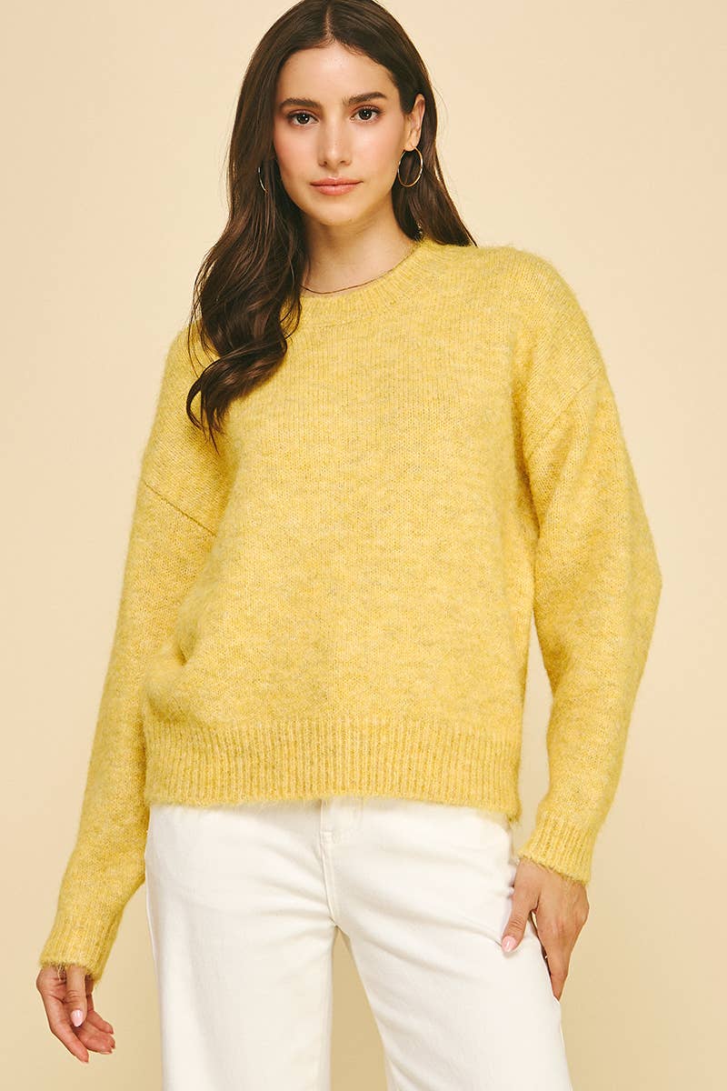 Crew Neck Knit Sweater Mustard