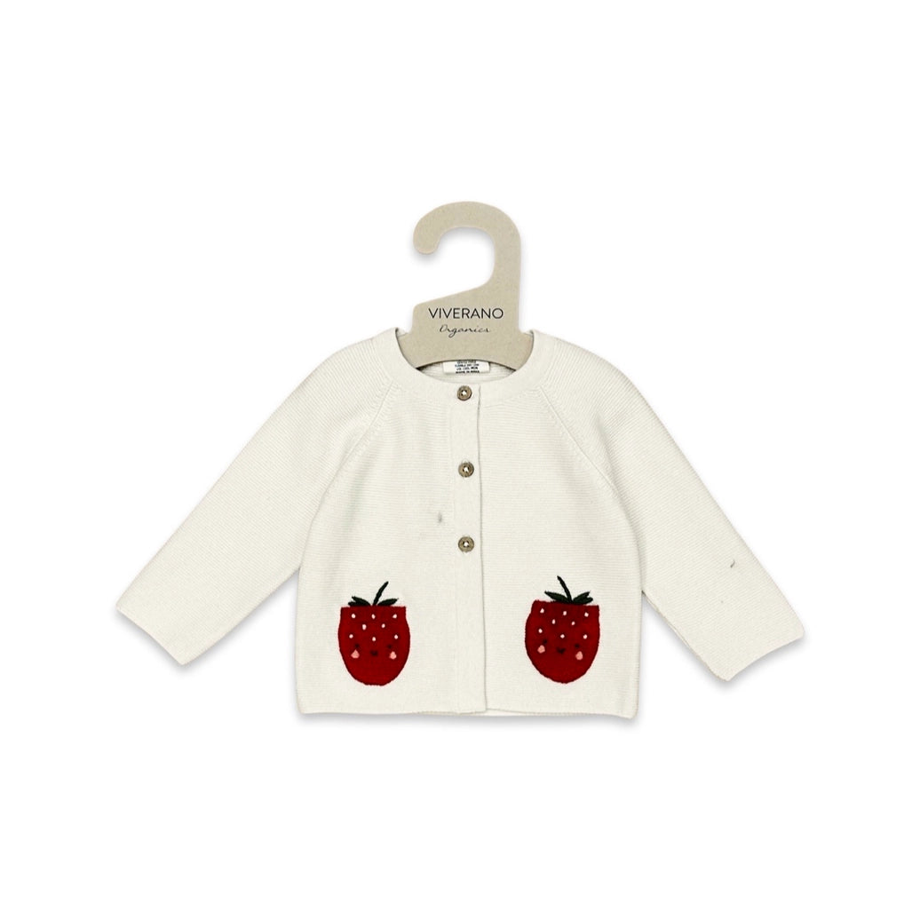 Strawberry Embroidered Pocket Baby Cardigan