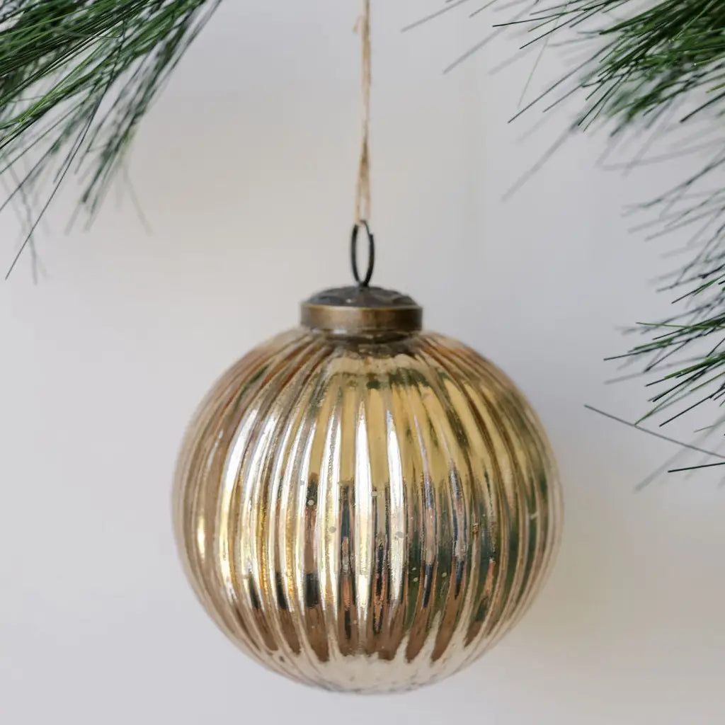 4" Mercury Ribbed Glass Antique Gold Ornament