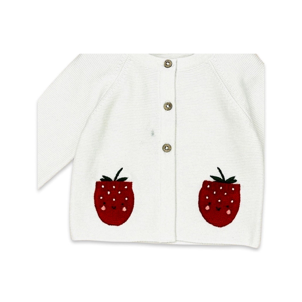 Strawberry Embroidered Pocket Baby Cardigan