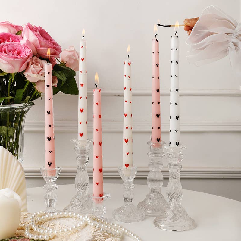 Heart Print Smokeless Pillar Candle Set