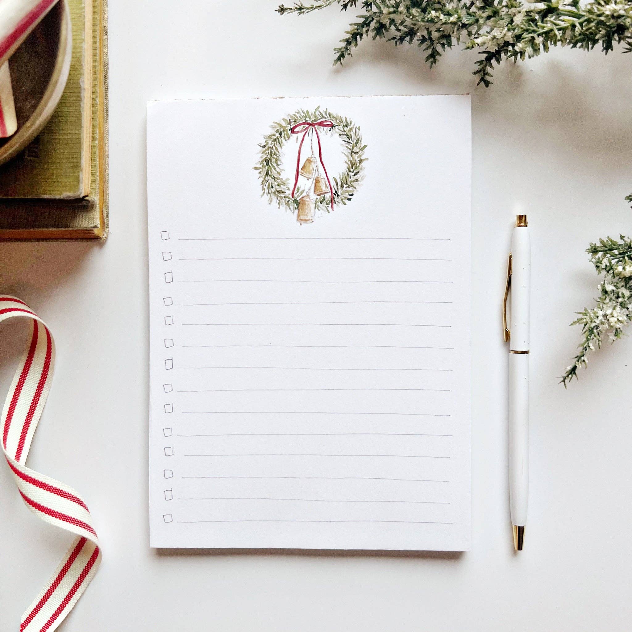 Christmas Bell Wreath Checklist Notepad