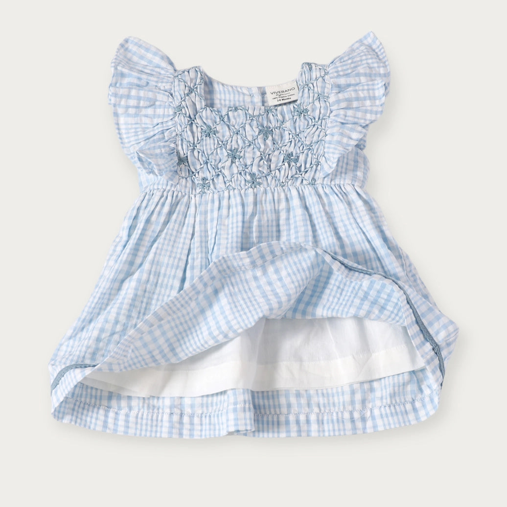 Anna Hand Smocked Seersucker Baby Dress+Bloomer