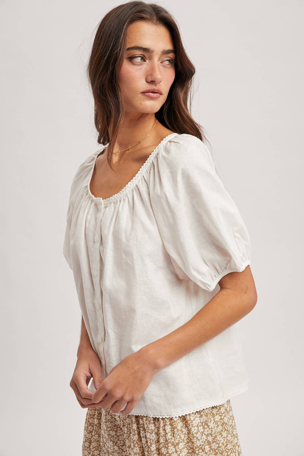 Trim Detail Puff Sleeve Blouse