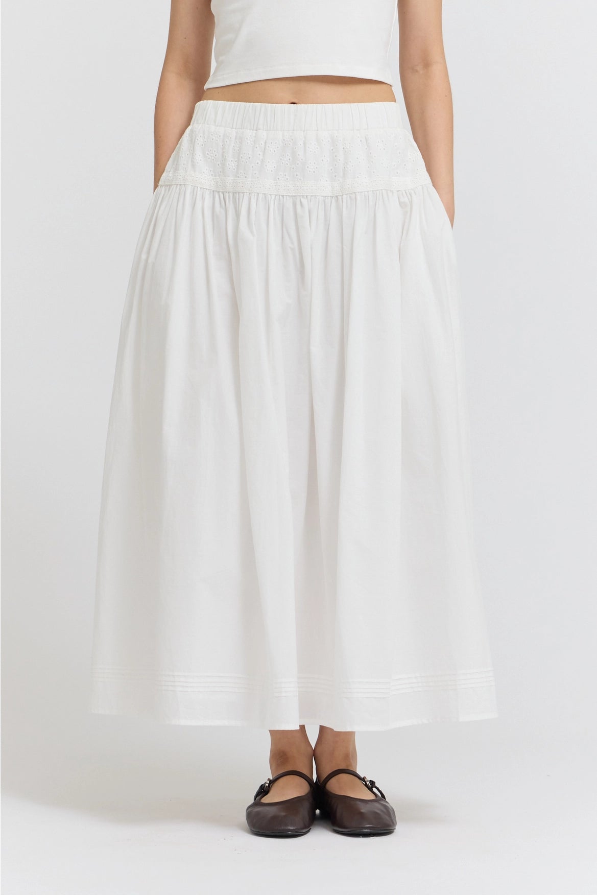 Pintuck Detailed Midi Skirt