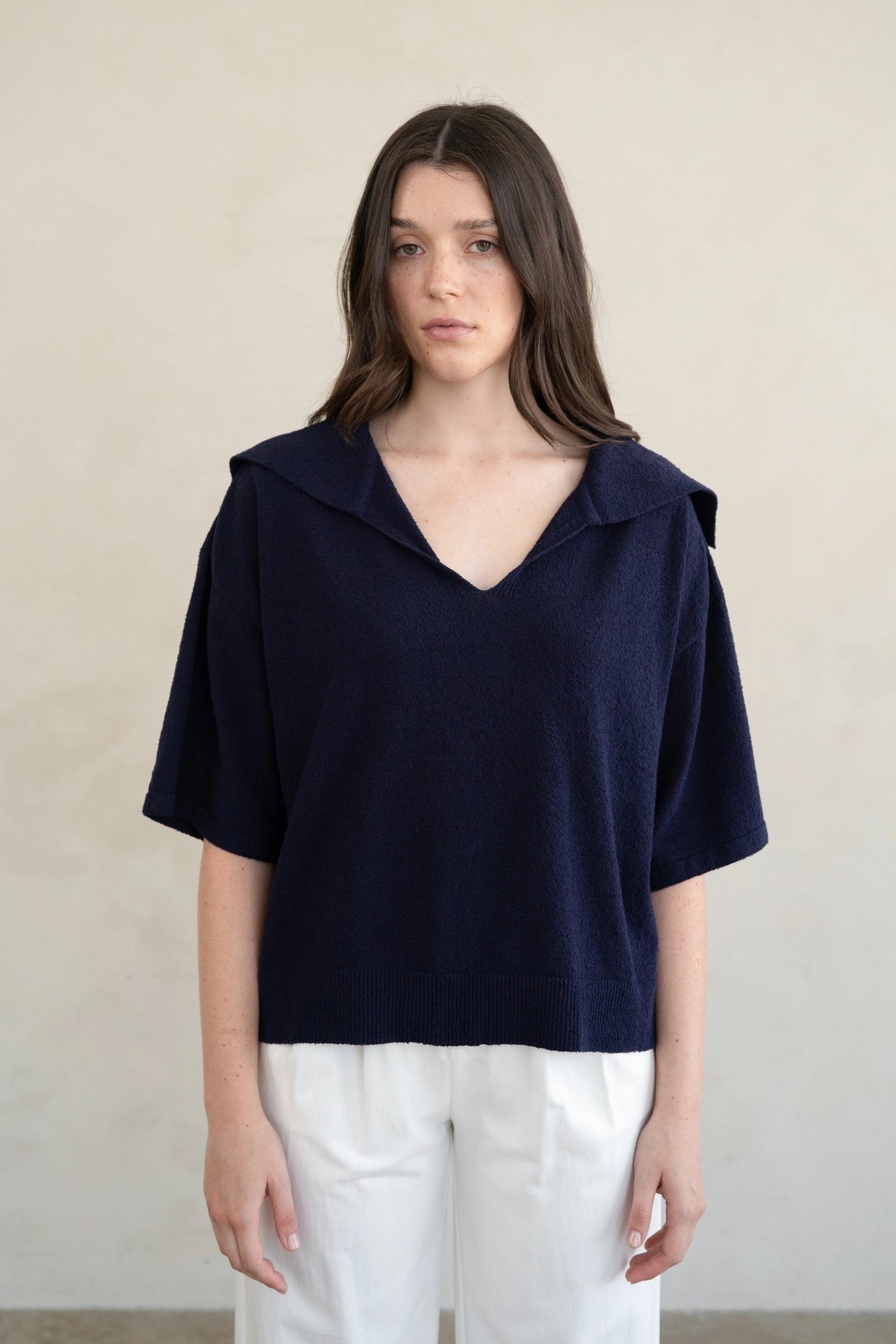 Wide Open Collar Knit Top