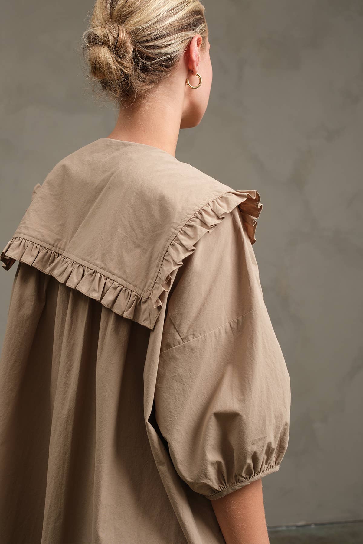 Cotton Ruffle Collar Smock Dress