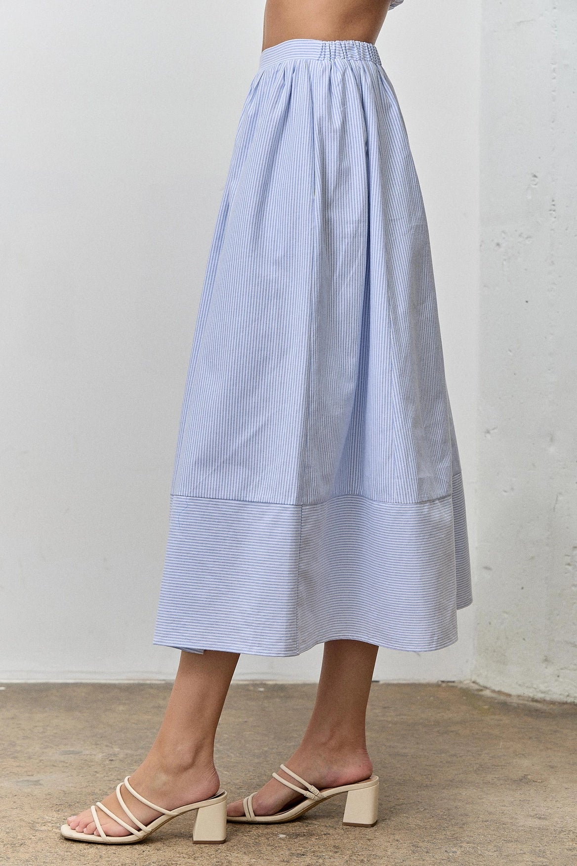 Ivory Blue Striped Midi Skirt