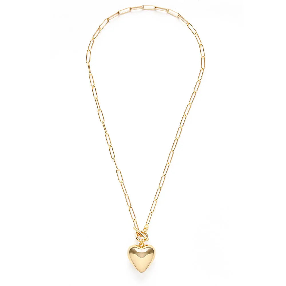 Puffed Heart on Toggle Chain Necklace