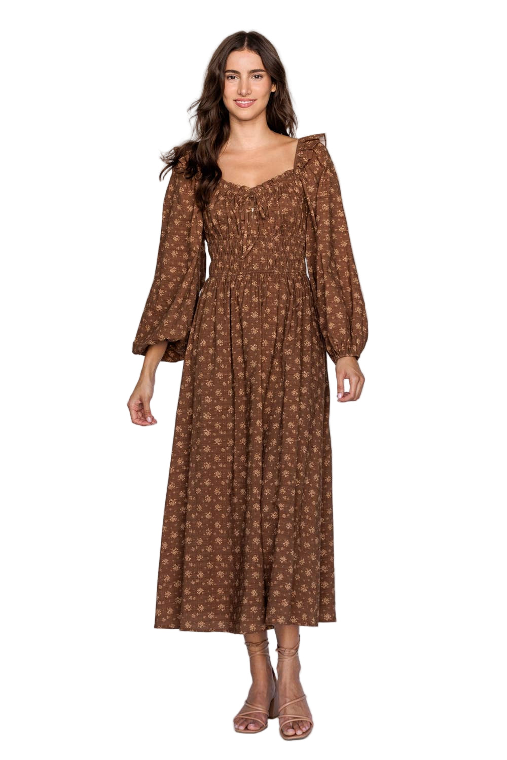 Smocked Long Sleeve Midi Dress