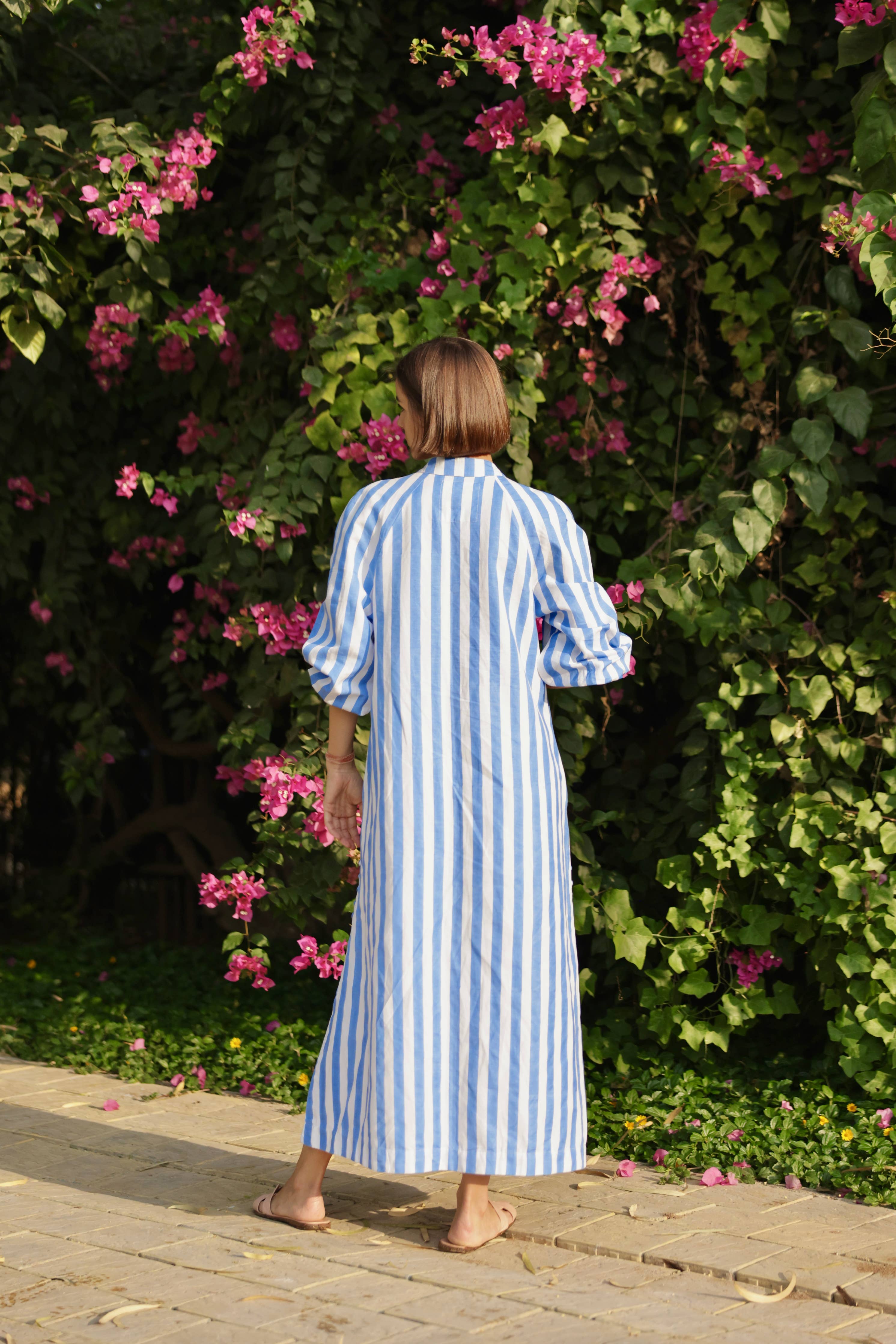 Positano Kaftan in Blue Cabana Stripe