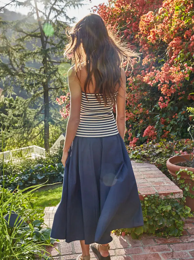 Drawstring Flare Midi Skirt