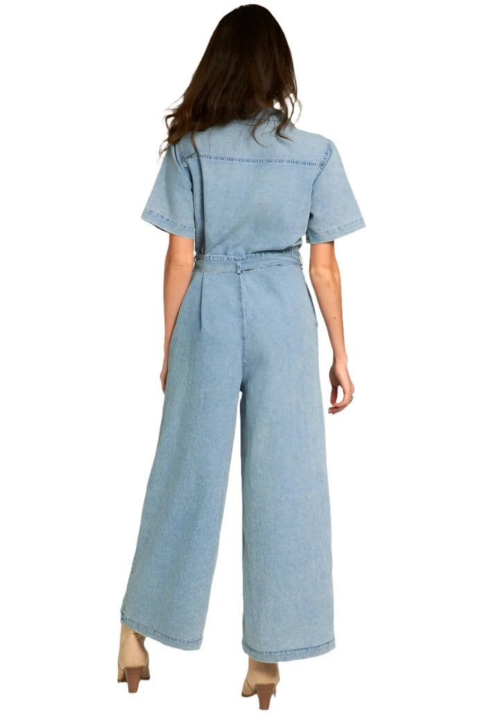 Short Sleeve Denim Tencel Jumpsuit