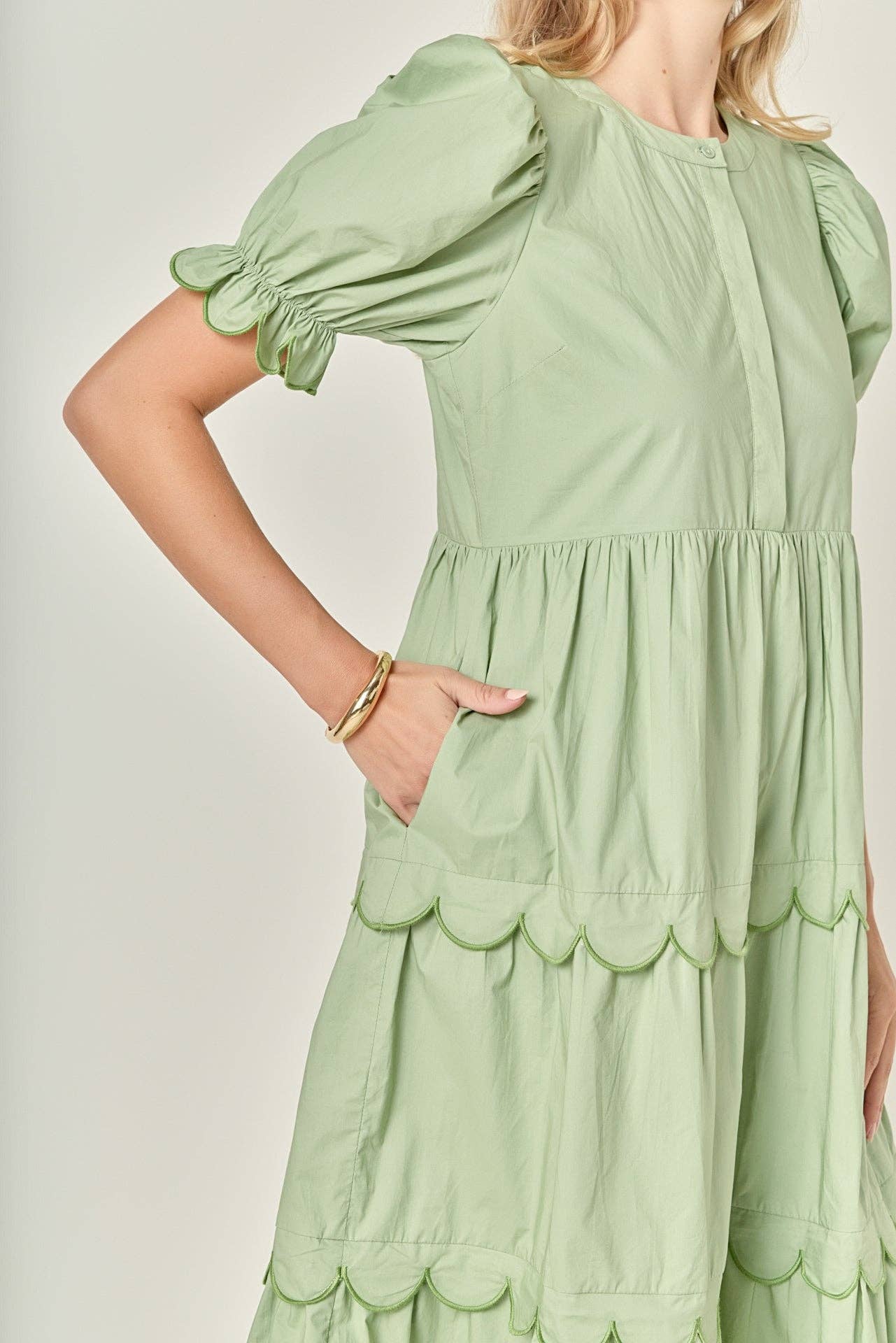 Sage Scalloped Edge Midi Dress