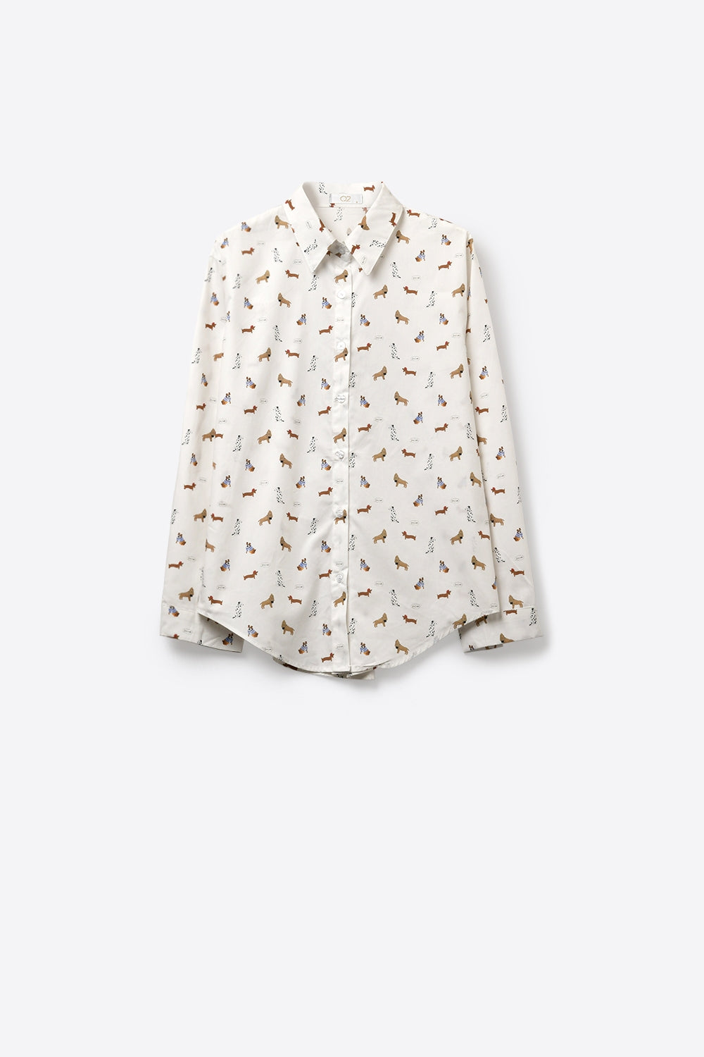 White Dog Print Pattern Button-Up Shirt