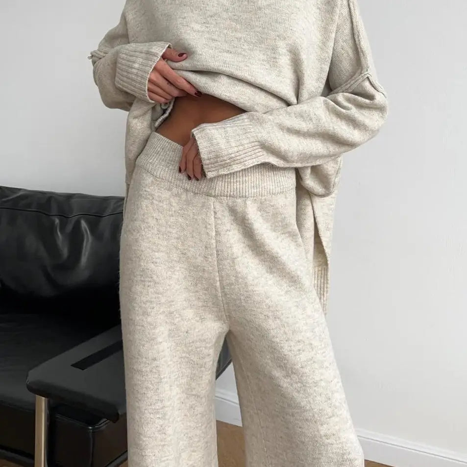 Knit Turtleneck/ Wide Leg Pant Set