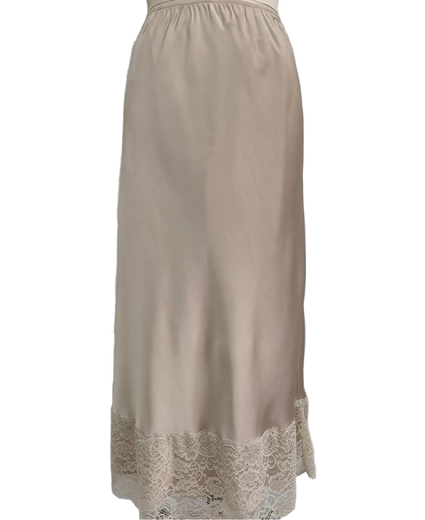 Lace Trim Satin Midi Skirt