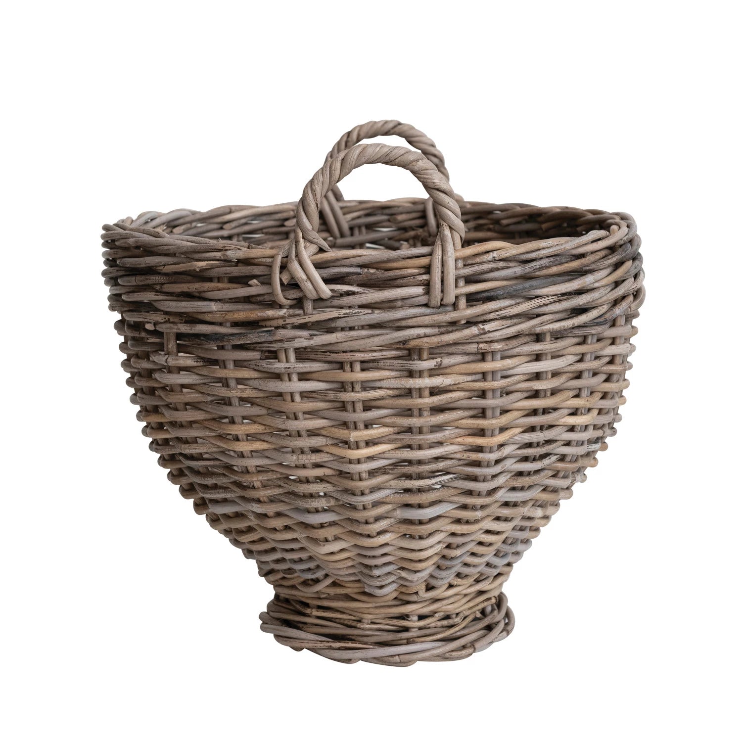 Hand-Woven Rattan Footed Basket w/ Handles, Natural