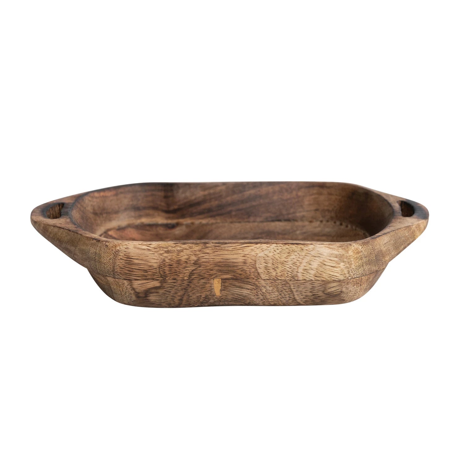 Mango Wood Bowl w/ Handles, Walnut Finish