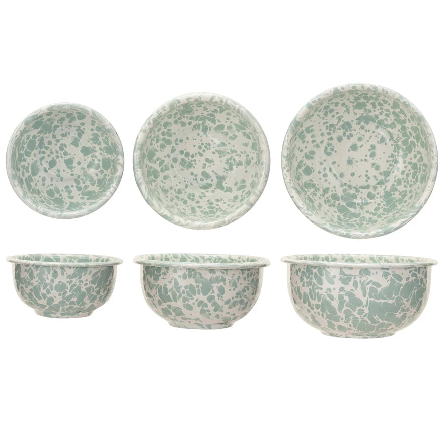 Enameled Metal Splatterware Bowls, Set of 3