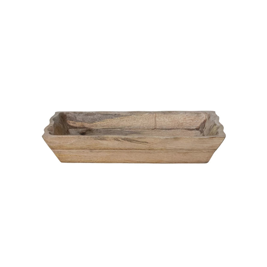 Mango Wood Tray wtih Scalloped Edge, Natural