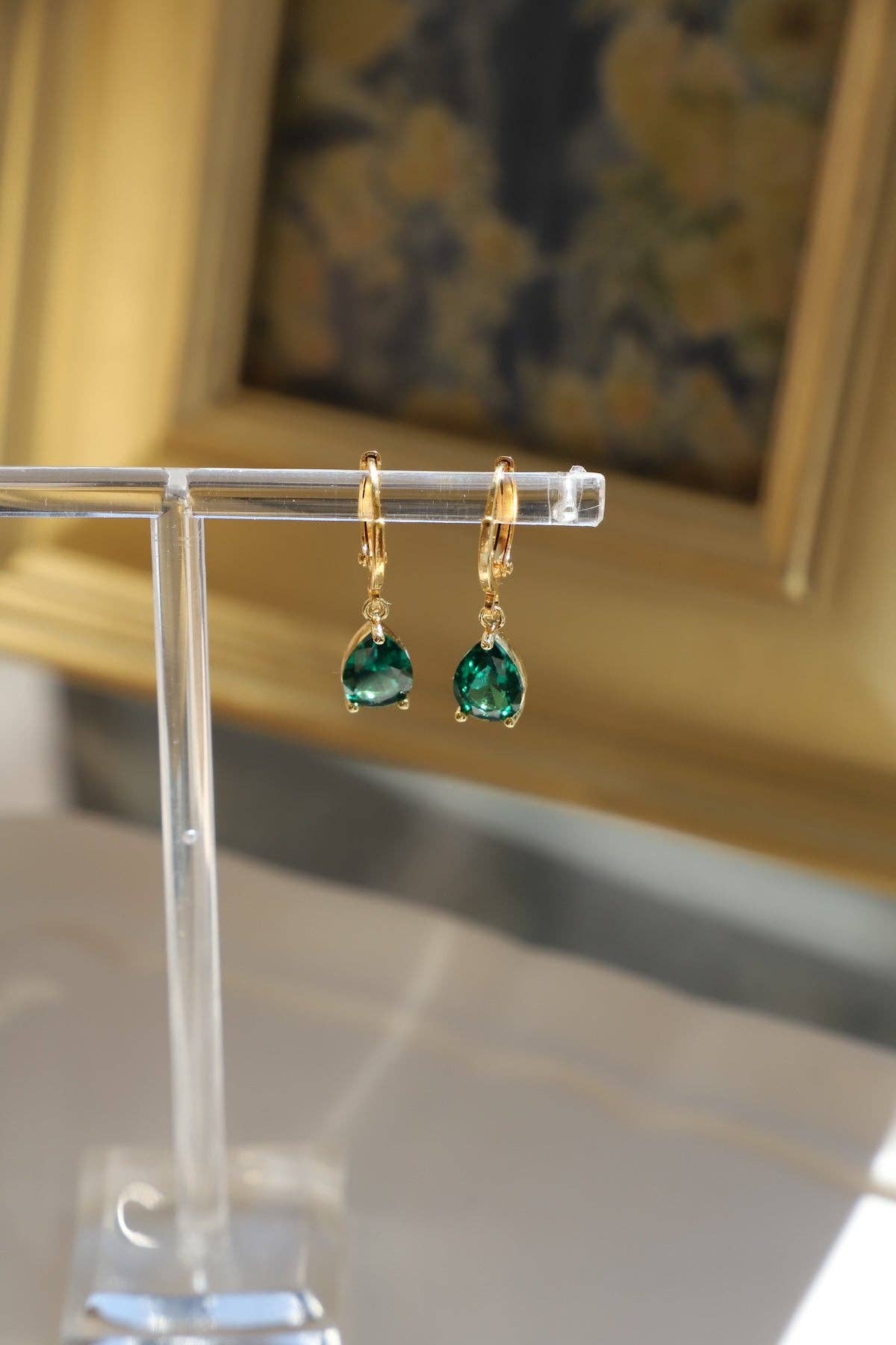 Emerald Teardrop Huggies