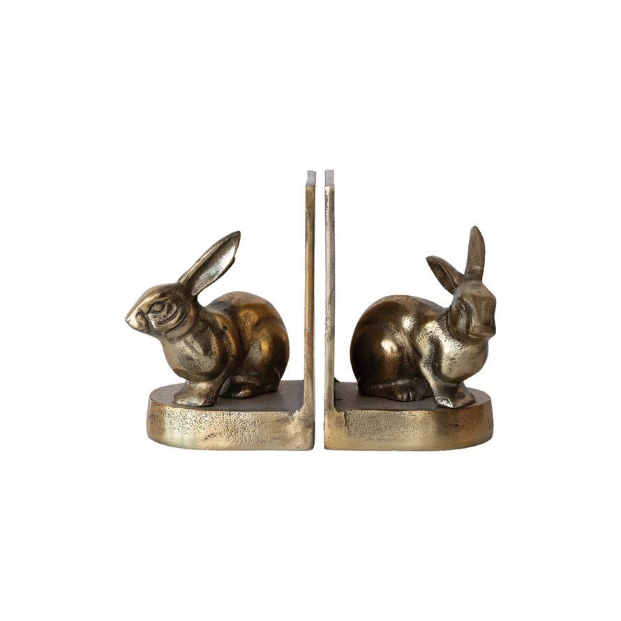 Antique Gold Cast Rabbit Bookends