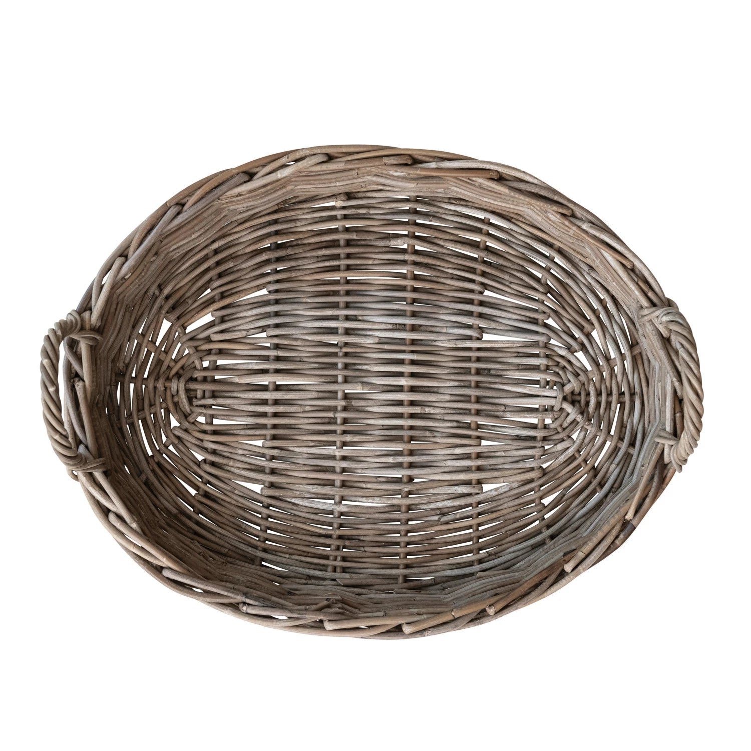 Hand-Woven Grey Washed Rattan Tray