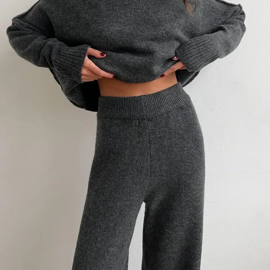 Knit Turtleneck/ Wide Leg Pant Set