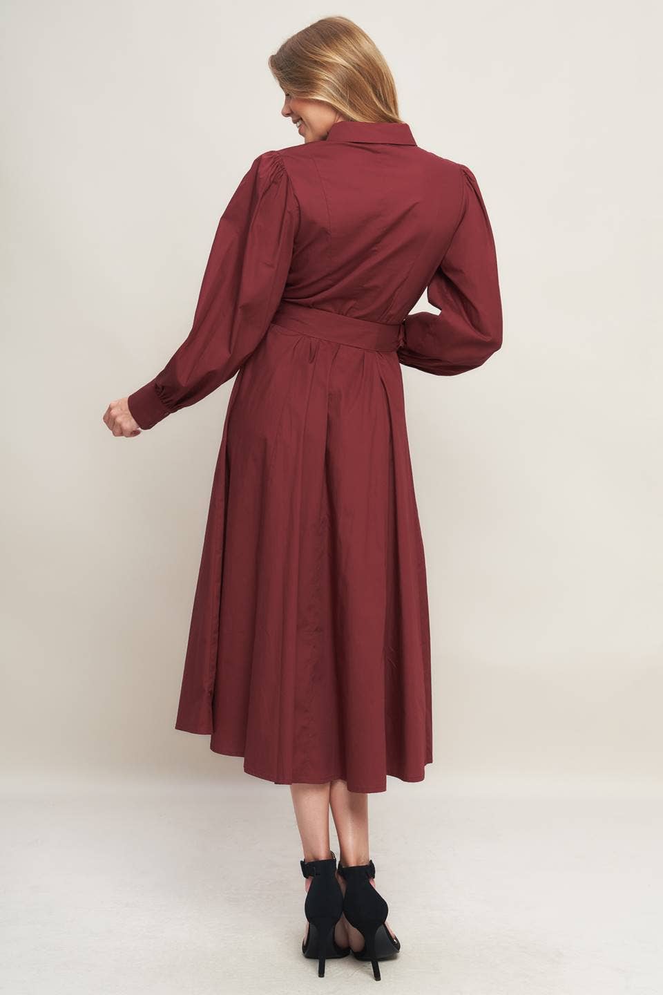 Solid Woven Burgundy Midi Dress