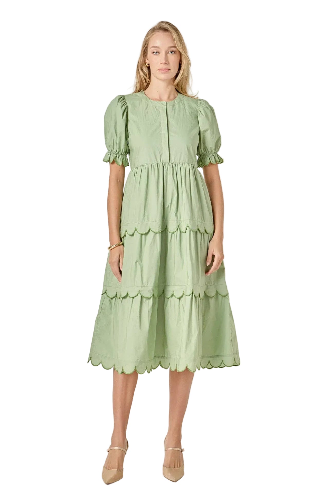 Sage Scalloped Edge Midi Dress