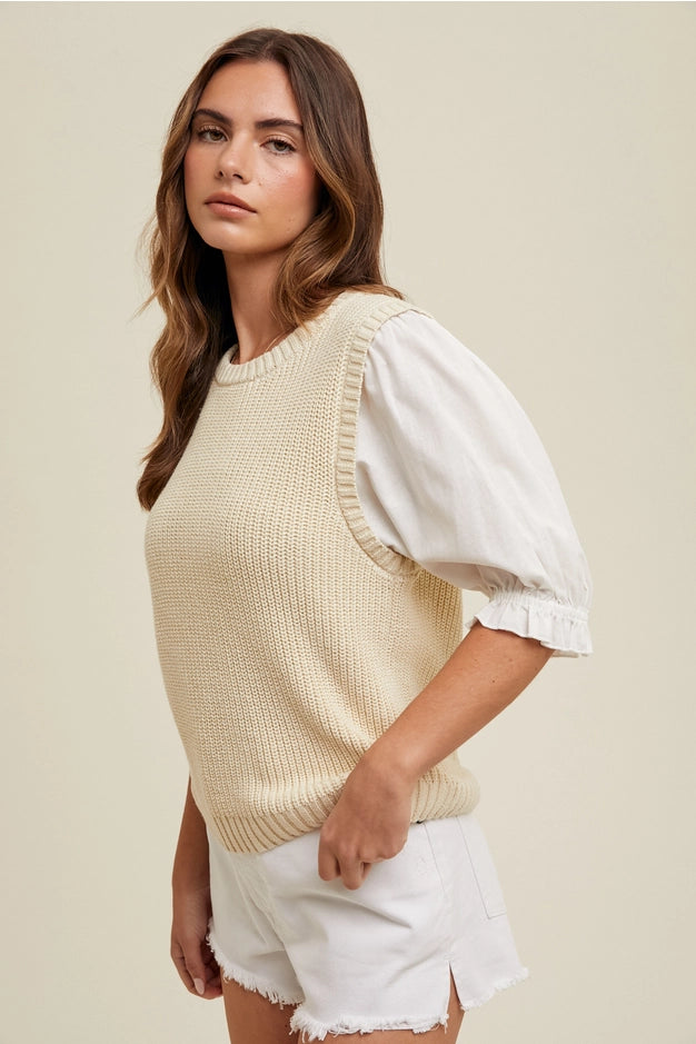 Twofer Puff Sleeve Sweater Blouse