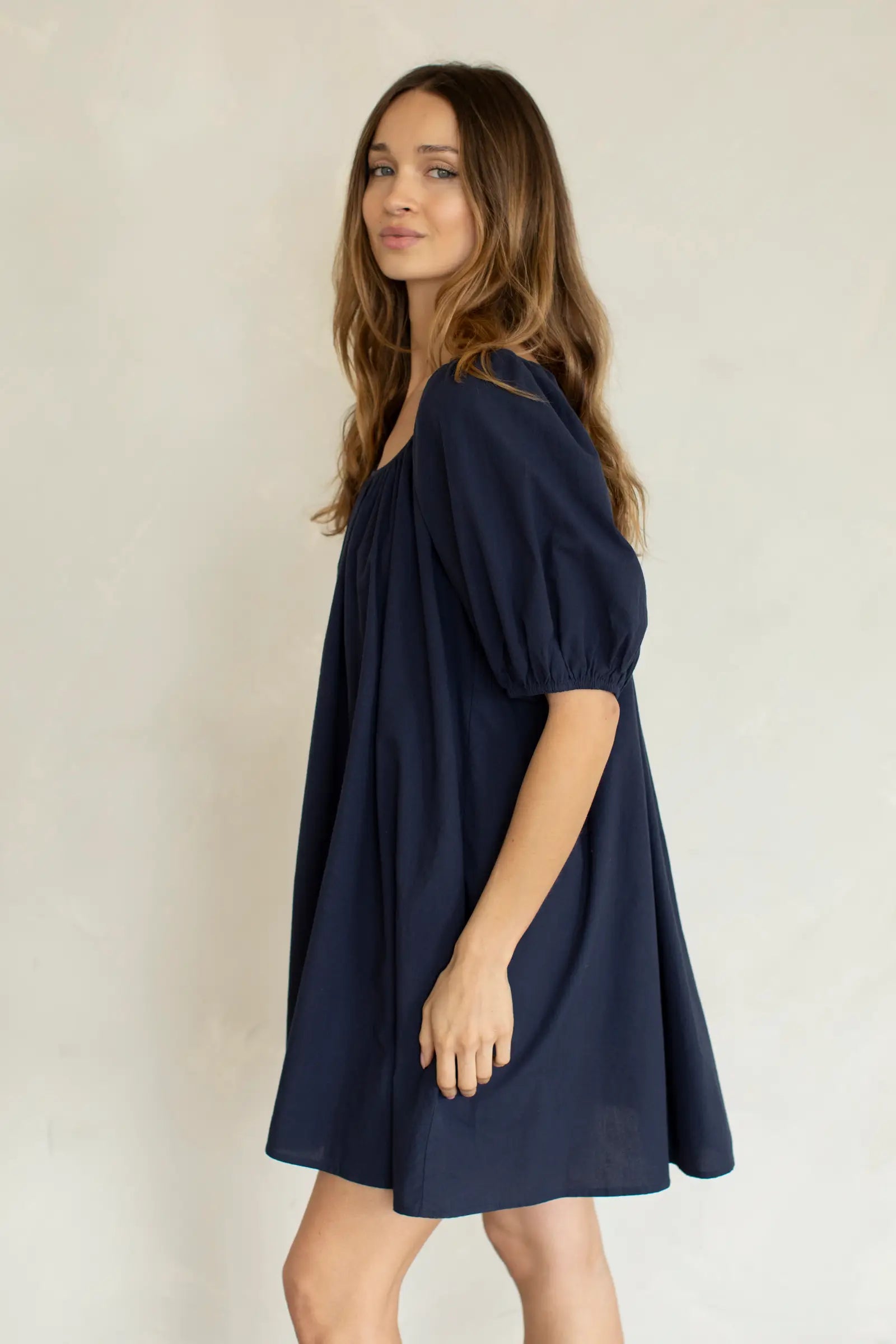 Midnight Puff Sleeve Cotton Dress