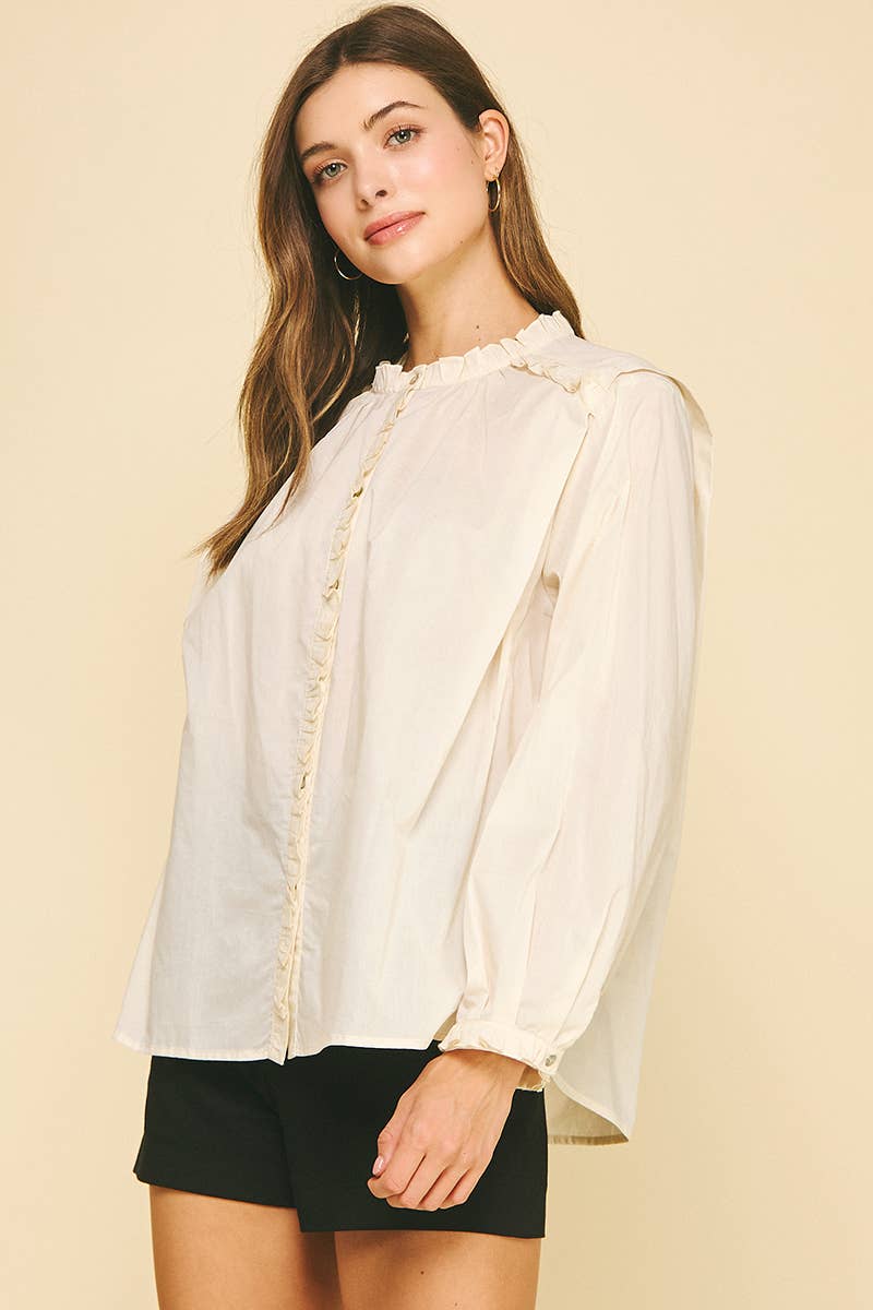 Ruffled Detail Button Down Shirt